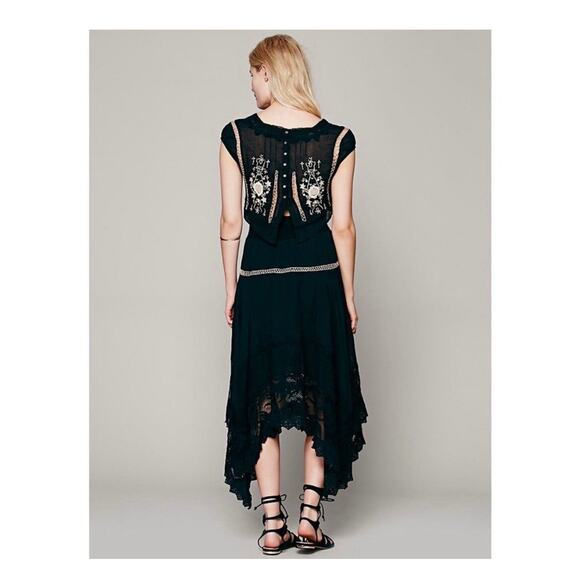 Free People New Romantics Delphine Midi Dress Size 10 Black Embroidered Boho - Picture 13 of 13